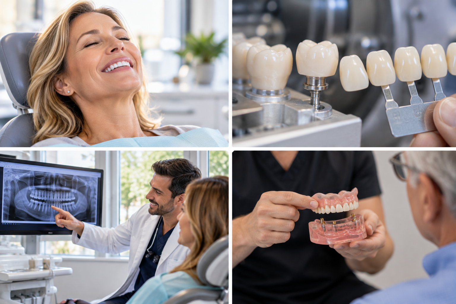 Clinician showing a patient a snap-in implant overdenture with locator attachments